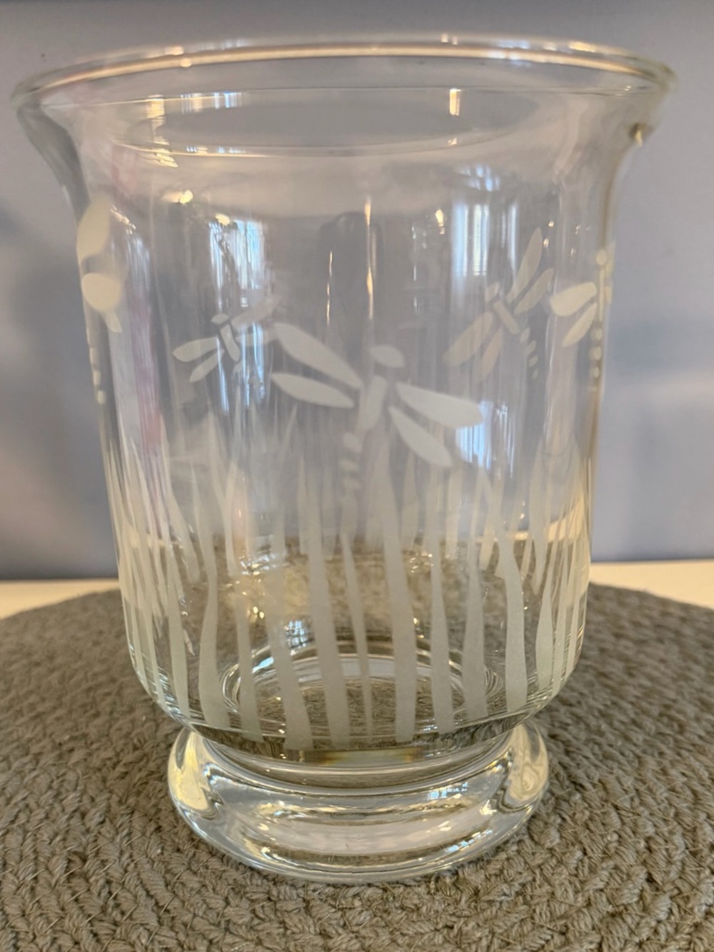Etched Dragonfly Glass Hurricane Vase Candle Holder - Clear